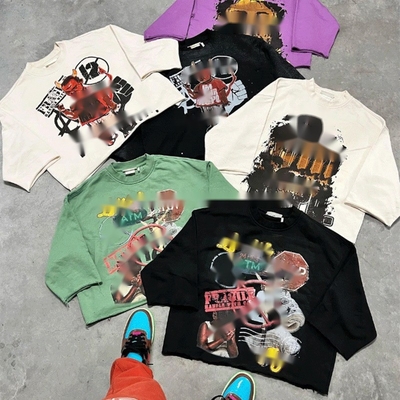 camiseta de gimnasia con manga larga cortada peso pesado caída de hombro camisetas de caja personalizadas