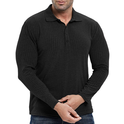 Camiseta de polo personalizada costilla de punto de hombre de músculo ajustado manga larga camiseta de entrenamiento para gimnasio y golf
