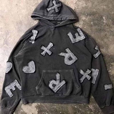 Detección de agujas Sí ropa callejera personalizada Aplicación de bordado con capucha para hombres