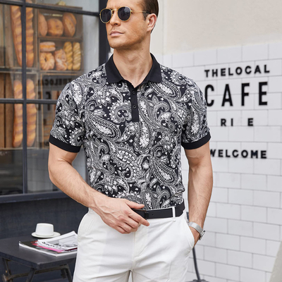 Tejido de punto de moda masculina delgada, con pantalones de pelo de color paisley, camisetas de impresión floral