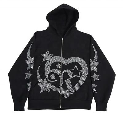 700 gramos Peso pesado Rhinestone Zipper Hoodies de hombre sudaderas con cremallera completa Hoodie