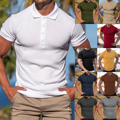Camiseta de polo de deportes de verano para hombres personalizada con tela de estiramiento y diseño de barra vertical