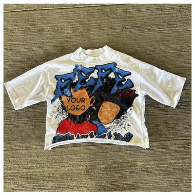 Streetwear Logotipo personalizado Dtg Diseño de impresión Manga corta Mens Cortado gráfico y cosido Camiseta cortada