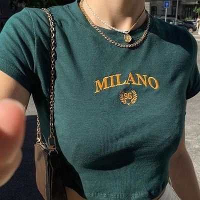 2024 Logotipo de letra bordada a medida Crop Top Baby Tees Mujeres Y2k T-Shirt ajustado
