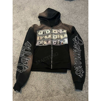 Custom 600 Gsm Peso pesado francés Terry Vintage Acid Wash Angustiado Sol Desvanecido Hoodie