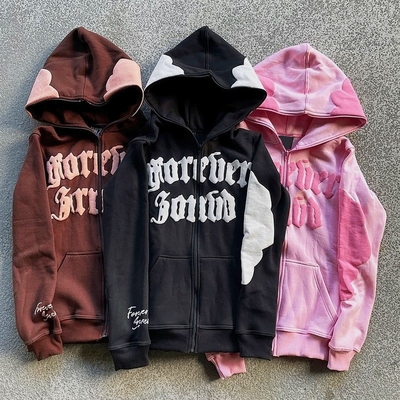 Camiseta con capucha para hombres cara llena de cremallera con capucha con estampado marrón Peso pesado Francés Tejido Terry