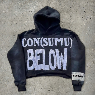 100 Hoodies de algodón para hombres con bordado de alfiler de corte de Terry crudo con bordado de alfiler de corte de Terry aplicado al sol desvanecido lavado con ácido