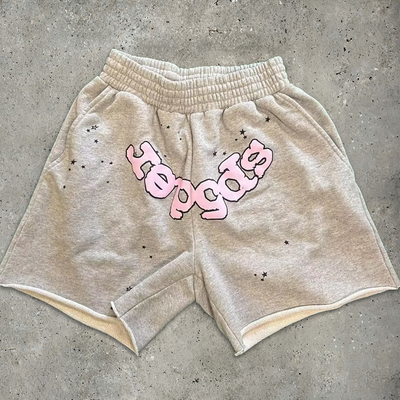 pantalones cortos ligeros para hombres de terry francés oscuro Impresión gráfica Puff Corredores Deportivos Entrenamiento Sudor Cortos de calle Vestidos de algodón Vello