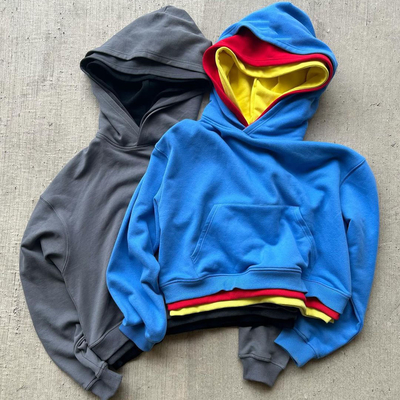 Camiseta con capucha para hombres Triple Multi-Color Bloque Tres Capas Pullover con capucha