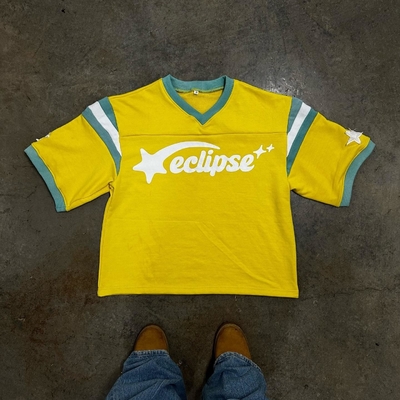 Impresión de logotipo personalizado francés Terry Peso pesado camiseta cortada masculina retro Camiseta de fútbol