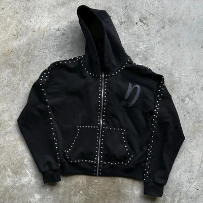 Traje callejero personalizado Boxy Fit francés Terry 100% algodón Cerradura con remachado con garrote de hombres con capucha