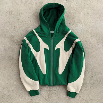 Custom 100% de algodón francés Terry Pesos pesados 500gm de gran tamaño Zip Up Vintage Hoodie Hombres con capucha