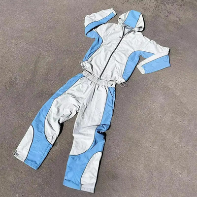 Traje de sudor con bordado de costumbre chaqueta con cremallera para el corredor conjunto de color bloque de nylon pantalones de sudor windbreaker traje de deporte para hombres