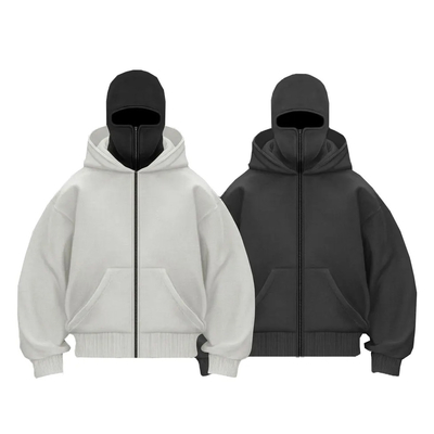 Fabricante de algodón pesado con doble capucha con cremallera completa con capucha de balaclava con capucha de hombre con máscara de ninja personalizado
