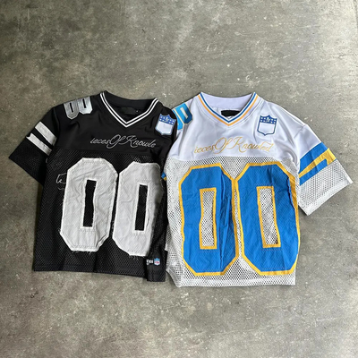 Embroidery personalizado Casual Sports Retro American Streetwear Hombres Cortado Poliéster malla de fútbol camiseta de fútbol de caja jersey