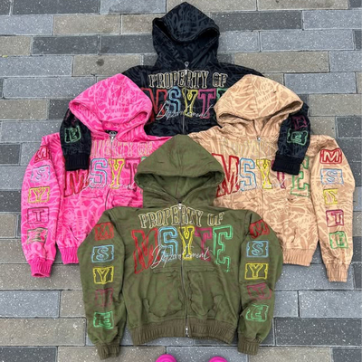 Logotipo personalizado Peso pesado 100% de algodón Impresión de todas partes Hoodies con cremallera lavado con ácido Vintage Distressed Boxy Zip Up Hoodies para hombres
