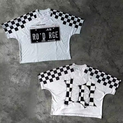 Camiseta Fabricante Personalizada Cuadros Vintage Doble Capa 100% Algodón Oversize Boxy Alta Calidad Streetwear Camisetas Cortas para Hombre