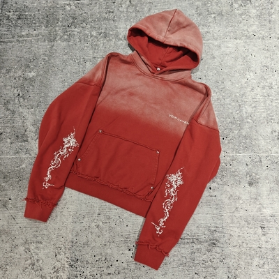 Pullover con puntadas reversibles impresa a medida Camiseta francesa Terry Peso pesado Distressed Acid Wash Sol Desvanecido Hombre lavado Hoodie