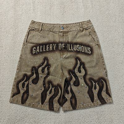 Pantalones cortos personalizados 2025 nuevos, estilo streetwear, cintura alta, vintage, lavado a la piedra, con pedrería, holgados, de gran tamaño, para hombre, shorts de mezclilla