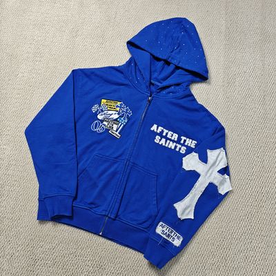 Vestidos de calle personalizados para hombres Pesos pesados 420 gsm Embroidery de algodón francés Terry Rhinestone Hood Zip Up Hoodie